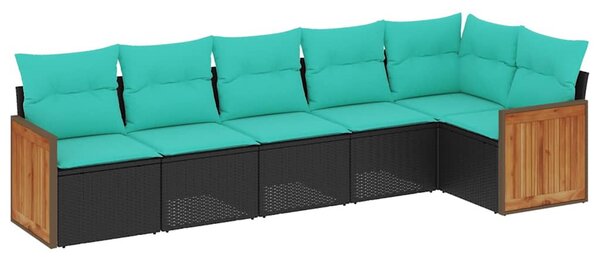 6 db fekete polyrattan kerti kanapégarnitúra párnákkal
