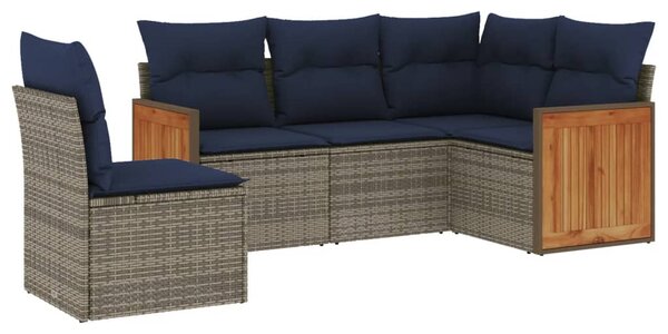 5 db szürke polyrattan kerti kanapégarnitúra párnákkal