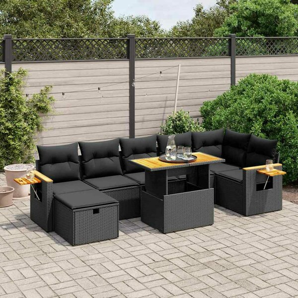 VidaXL Polyrattan Kerti Ülőgarnitúra - 8 részes - Fekete