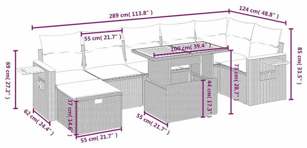 VidaXL Polyrattan Kerti Ülőgarnitúra - 8 részes - Fekete