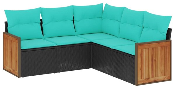 5 db fekete polyrattan kerti kanapégarnitúra párnákkal