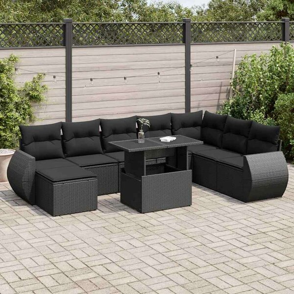 VidaXL Polyrattan Kerti Ülőgarnitúra - 9 részes - Fekete