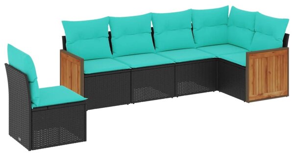 6 db fekete polyrattan kerti kanapégarnitúra párnákkal