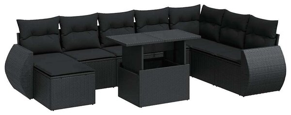 VidaXL Polyrattan Kerti Ülőgarnitúra - 9 részes - Fekete