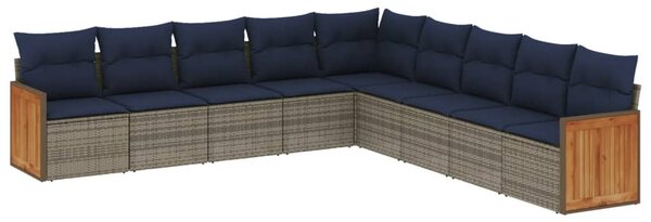 9 db szürke polyrattan kerti kanapégarnitúra párnákkal