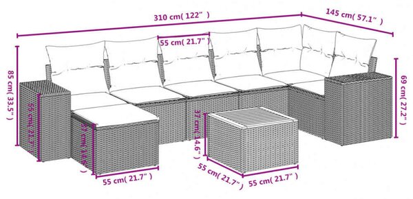 VidaXL Polyrattan Kerti Ülőgarnitúra - 8 részes - Bézs