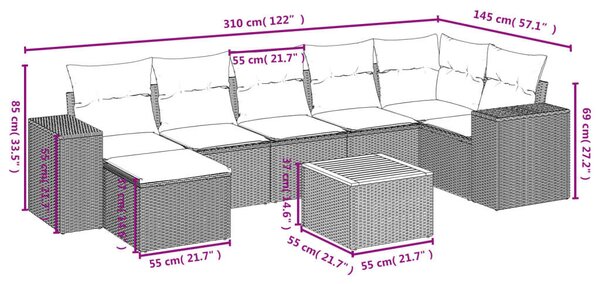 VidaXL Polyrattan Kerti Ülőgarnitúra - 8 részes - Bézs