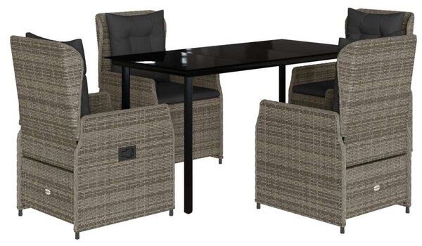 VidaXL 5 részes szürke polyrattan kerti étkezőgarnitúra párnával