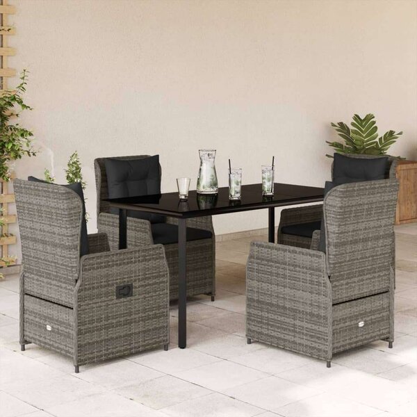 VidaXL 5 részes szürke polyrattan kerti étkezőgarnitúra párnával