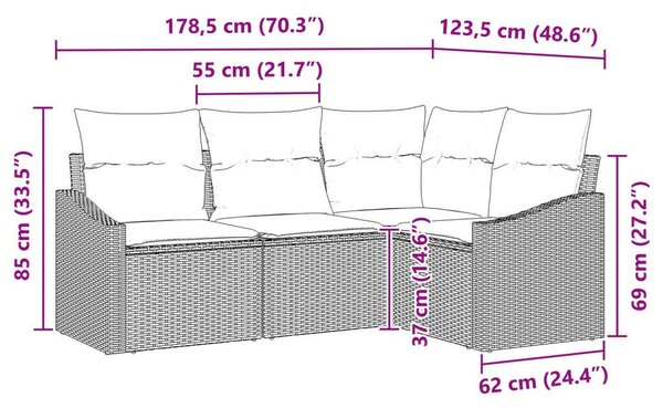 4 Részes Kert Kanapé Szett Párnákkal Bézs Poli Rattan