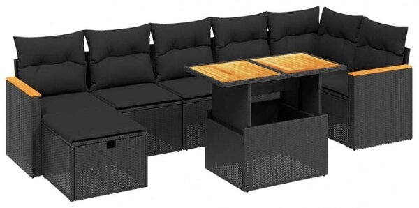 Polyrattan Kerti Ülőgarnitúra - 8 részes - Fekete