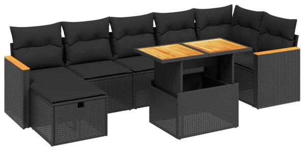 Polyrattan Kerti Ülőgarnitúra - 8 részes - Fekete