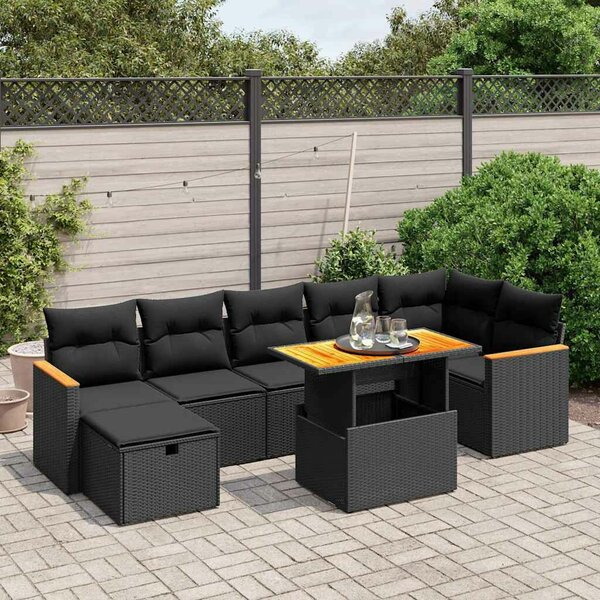 Polyrattan Kerti Ülőgarnitúra - 8 részes - Fekete