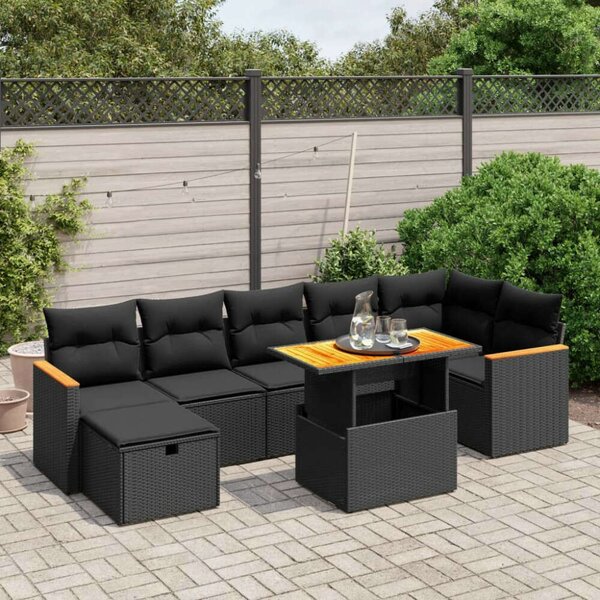 Polyrattan Kerti Ülőgarnitúra - 8 részes - Fekete
