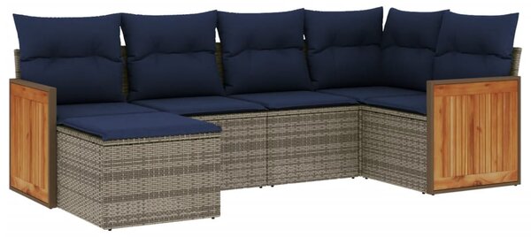 6 db szürke polyrattan kerti kanapégarnitúra párnákkal