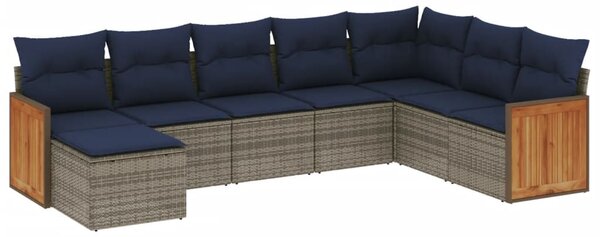 8 db szürke polyrattan kerti kanapégarnitúra párnákkal