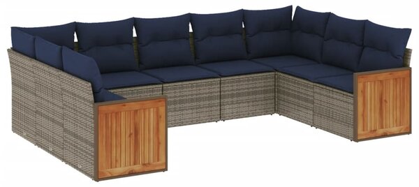 9 db szürke polyrattan kerti kanapégarnitúra párnákkal