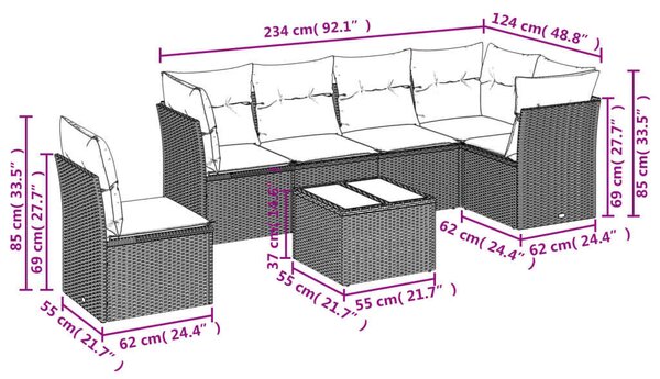VidaXL 7 részes bézs polyrattan kerti ülőgarnitúra párnákkal