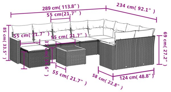 VidaXL Polyrattan Kerti Ülőgarnitúra - 11 részes