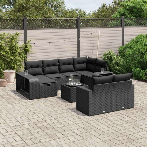 VidaXL Polyrattan Kerti Ülőgarnitúra - 11 részes - Fekete
