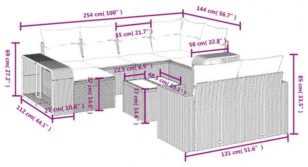 VidaXL Polyrattan Kerti Ülőgarnitúra - 11 részes - Fekete