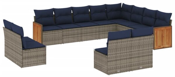 12 db szürke polyrattan kerti kanapégarnitúra párnákkal