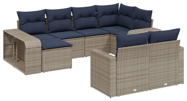 10 db szürke polyrattan kerti kanapégarnitúra párnákkal