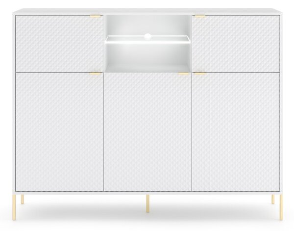 Komód 5 ajtóval, fehér/magasfényű fehér színkombinációban, LED-világítással DIAMOND DI03
