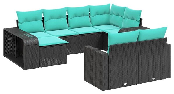 10 db fekete polyrattan kerti kanapégarnitúra párnákkal