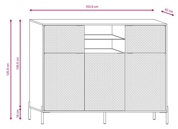 Komód 5 ajtóval, fehér/magasfényű fehér színkombinációban, LED-világítással DIAMOND DI03