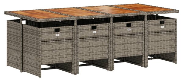 9 db szürke polyrattan kerti étkezőgarnitúra párnákkal