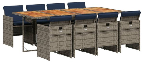 9 db szürke polyrattan kerti étkezőgarnitúra párnákkal