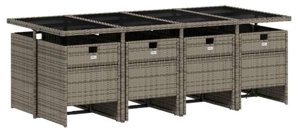 9 db szürke polyrattan kerti étkezőgarnitúra párnákkal