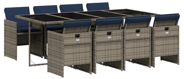 9 db szürke polyrattan kerti étkezőgarnitúra párnákkal