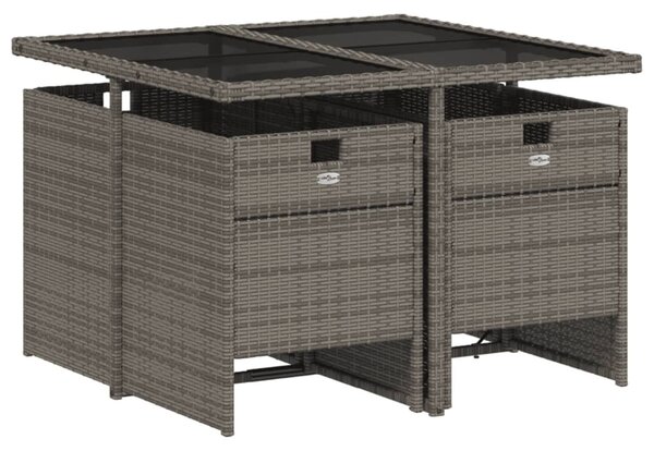 5 db szürke polyrattan kerti étkezőgarnitúra párnákkal