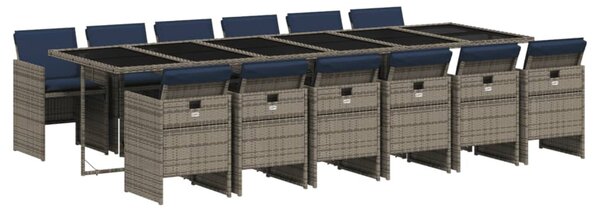 13 db szürke polyrattan kerti étkezőgarnitúra párnákkal