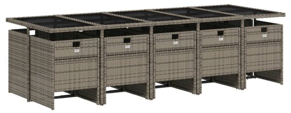 11 db szürke polyrattan kerti étkezőgarnitúra párnákkal