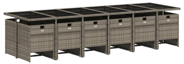 13 db szürke polyrattan kerti étkezőgarnitúra párnákkal