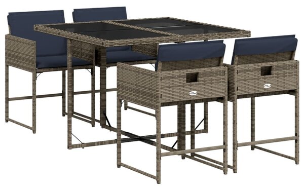 5 db szürke polyrattan kerti étkezőgarnitúra párnákkal