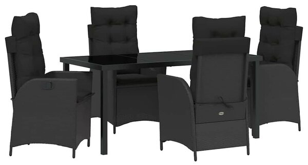Kert étkező szett párnával 5 pcs Fekete polirattan