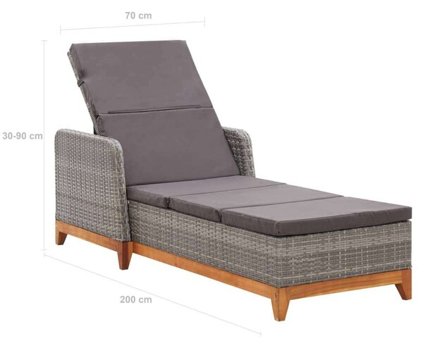 VidaXL Napozóágy - Szürke Polyrattan - 200cm