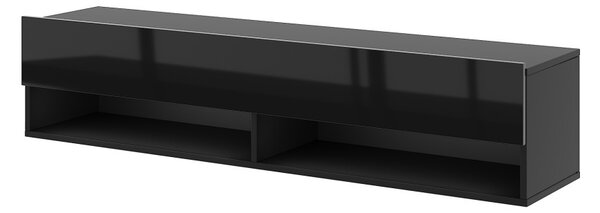 TV-szekrény 140 cm, fekete/magasfényű fekete színkombinációban DERBY
