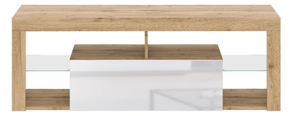 TV-szekrény 140 cm, Wotan tölgy/magasfényű fehér színkombinációban EVEREST HUGO