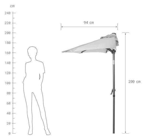 Siesta Félköríves Napernyő - Világosszürke - 94cm