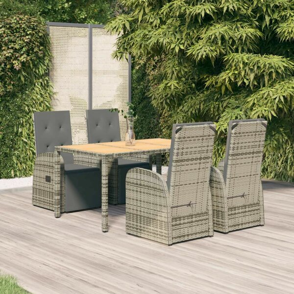 Polyrattan Kerti Étkezőgarnitúra - 5 részes - Szürke