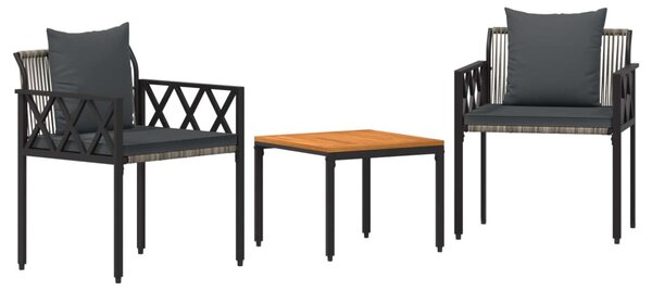 Kültéri Bútor Szett 3 pcs Szürke és sötétszürke polirattan