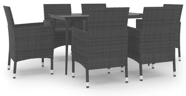 VidaXL 7 részes polyrattan és üveg kerti étkezőgarnitúra párnákkal
