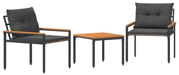 Kültéri Bútor Szett 3 pcs Sötétszürke polirattan