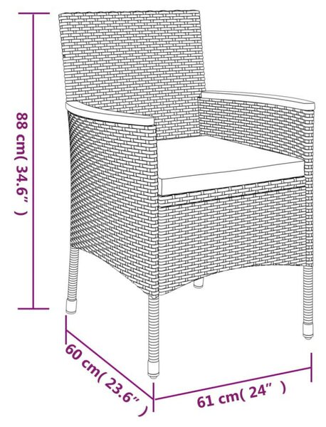 Polyrattan Kerti Étkezőgarnitúra - 5 részes - Szürke