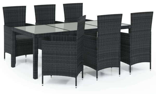 Kültéri Polyrattan Étkezőgarnitúra - 7 részes - Fekete